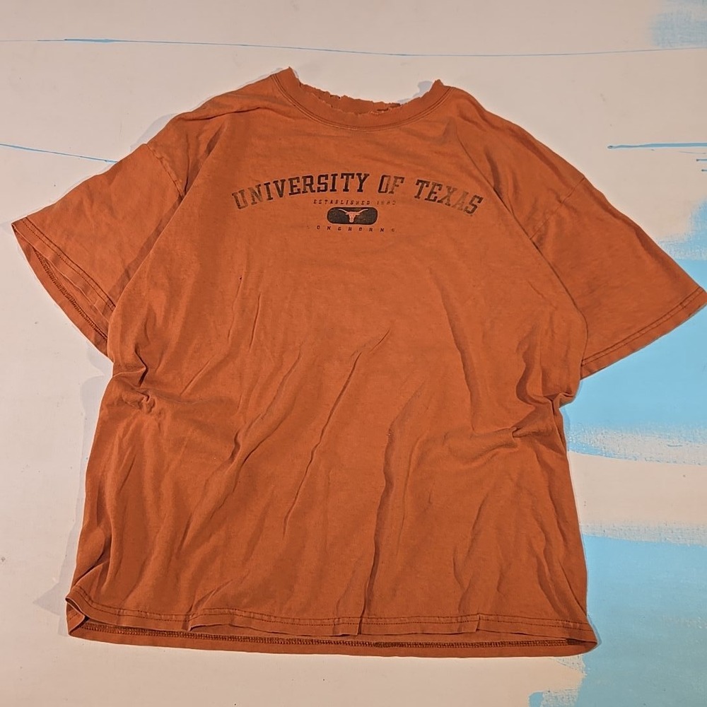 VTG University of Texas T Shirt L Faded Burnt Ornge UT Longhorns Hook Em Jerzees